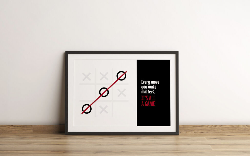 Tik Tac Toe image in frame on the floor